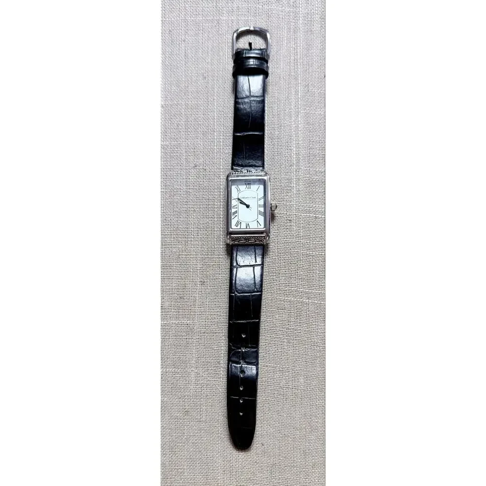 Coldwater Creek Rectangular Silver Tone Leather Watch New Battery